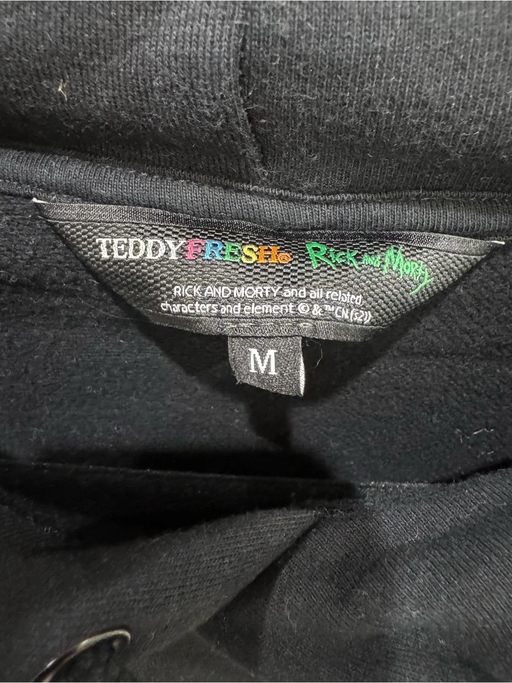 Teddy Fresh x Rick and Morty Hoodie Black Embroidered Pullover Men’s M Cotton